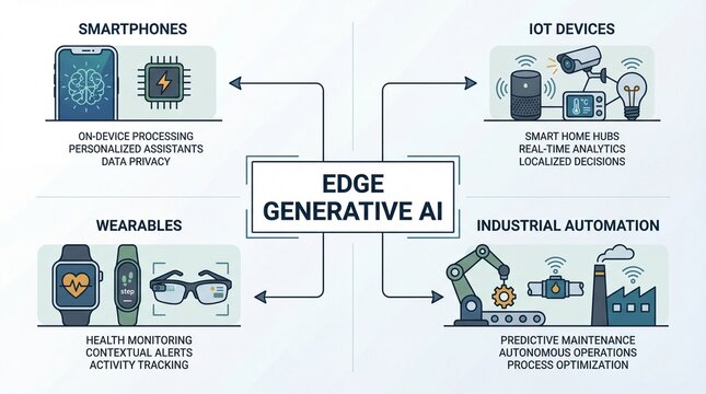 Edge computing architecture deploying generative artificial intelligence across smartphones wearables industrial automation and internet of things devices for localized processing