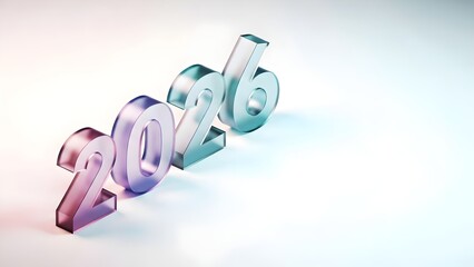 Vibrant gradient glass 3D numbers '2026' on a clean background, symbolizing the upcoming new year, future events, and modern design aesthetics.