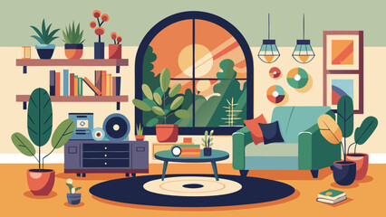 Cozy living room with plants and decor Vector