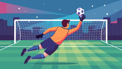 Goalkeeper diving save during night match Vector