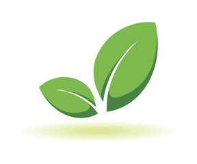 Fototapeta premium Eco icon green leaf vector illustration isolated over white bavkground,Green leaf vector icon for vegan, bio eco design. Green leaf vector logo for eco, bio or vegan concept design with shadow