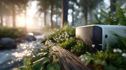 Modern Device in Forest: Nature Tech Product Placement