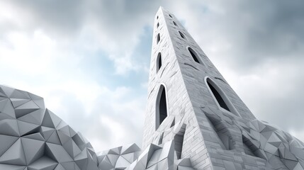 Futuristic Architecture: Abstract Tower Design with Geometric Landscape