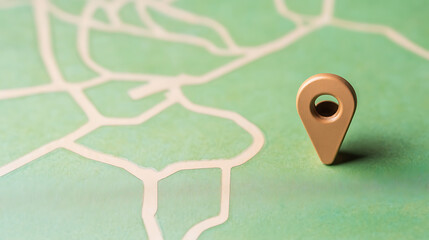 A location pointer placed on a map, highlighting a specific spot or destination. Navigating through unknown territories and finding places of interest. Discover hidden gems.
