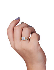 Elegant Gold Ring with Square Diamonds on a Woman's Hand