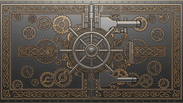 Intricate Steampunk Vault Door with Gears and Mechanisms.