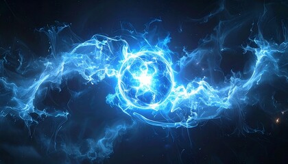 Abstract visualization of zero-point energy, floating energy nodes in dark space, glowing white and electric blue highlights, mysterious advanced future tech.