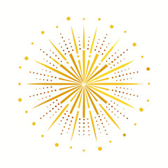 Modern fireworks on white background, copy space, festive celebration vector, Exploding Golden festival fireworks bursting modern minimalist simple celebration background with dotted halftone effects.