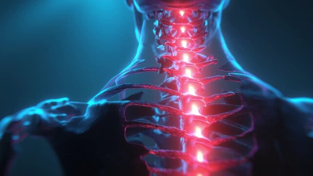 Illuminating the Spine: A detailed and artistic illustration of the human spine, with the vertebrae and surrounding skeletal structure highlighted in an aesthetic light.