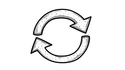 Circular loop arrow drawn by hand, rough sketch style, marker pen texture, repeat or refresh symbol, isolated PNG on transparent background