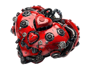 Abstract red heart illustration isolated on transparent background for love and valentine design