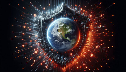 digital global world background with shield and lock for security