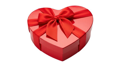 Red heart shaped gift box with ribbon isolated on transparent background