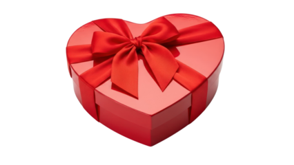 Red heart shaped gift box with ribbon isolated on transparent background