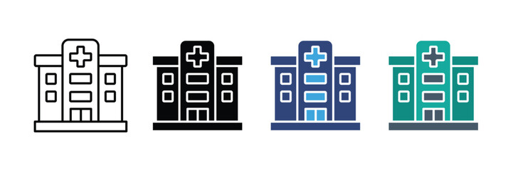 hospital building vector icons collection set