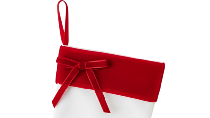 White Christmas stocking with red velvet cuff and ribbon bow white stocking red ribbon bow