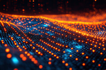 Vibrant Teal Binary Code with Geometric Shapes and Soft Background Lights