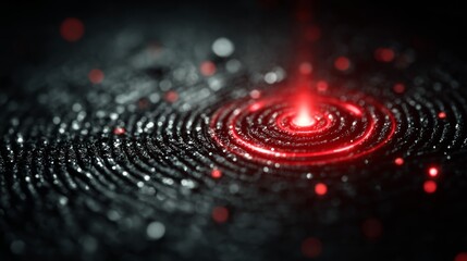 Dynamic red light emanating from fingerprint whorl, symbolizing unique identification and digital security in a modern, abstract tech concept.