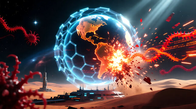 digital global world background with shield and lock for security - Powered by Adobe