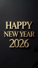 Fototapeta premium Happy New Year 2026 Minimal Black Background with Gold Typography