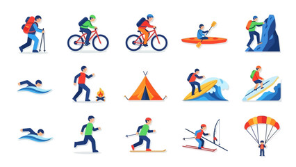 Fototapeta premium Collection of diverse outdoor adventure sports and activities.