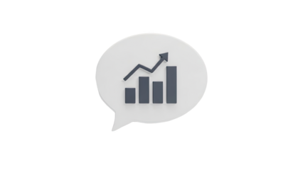 3D Speech Bubble with Growth Chart and Upward Arrow Icon