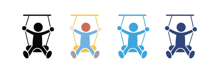swing icon set. vector children playing on swing symbol 