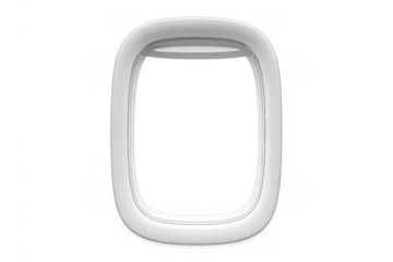 Empty airplane window frame with transparent background
