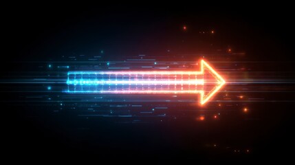 Glowing digital arrow with bright neon colors, creating a sense of speed and direction against a black background