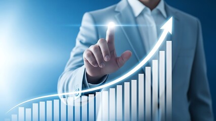 Businessman touching a glowing upward trending graph