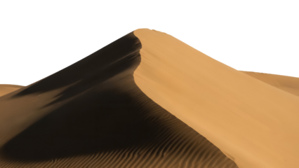 Dramatic sand dune isolated PNG on transparent background, desert landscape with shadows and textures, arid environment and natural beauty