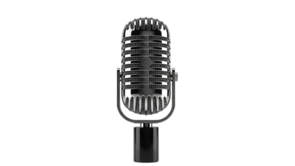 Vintage microphone PNG isolated on transparent background, classic recording equipment for audio production and broadcasting