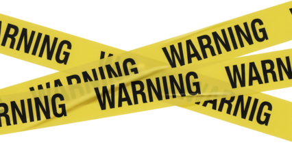 Yellow warning tape PNG isolated on transparent background, caution barrier for construction site and crime scene