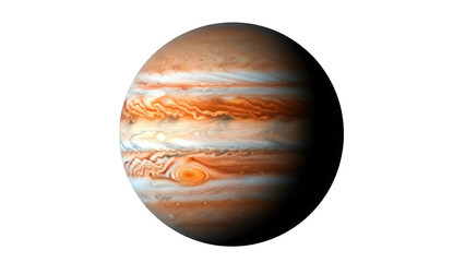 Jupiter planet isolated PNG, gas giant with colorful bands and swirling storms for astronomy and science education on transparent background © Maria