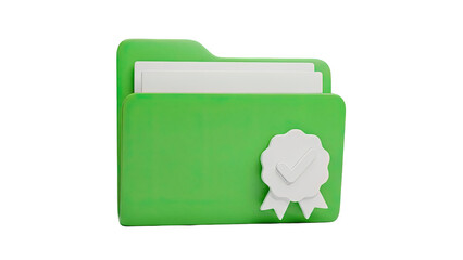 Green folder with verification badge and checkmark