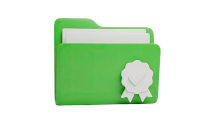 Green folder with verification badge and checkmark