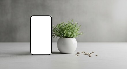 Smartphone beside a potted plant