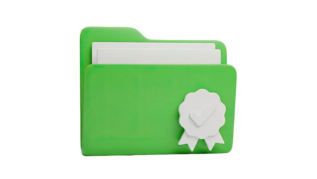 Green folder with verification badge and checkmark - Powered by Adobe