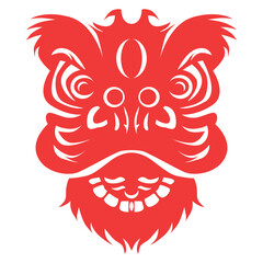 Red Lion Dance Mask Chinese Icon