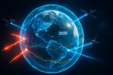 digital global world background with shield and lock for security