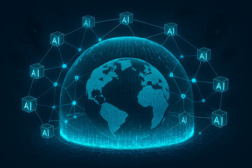 digital global world background with shield and lock for security