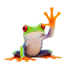 Playful frog raising paw