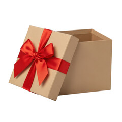 Open gift box with red ribbon
