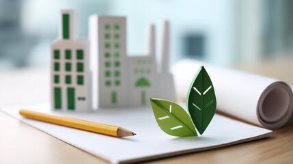Conceptual image of a green leaf growing from a business plan, symbolizing sustainable growth.