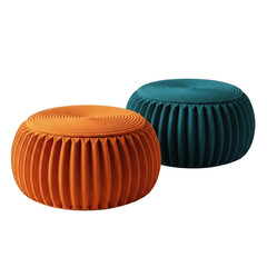 Two textured velvet poufs in orange and blue