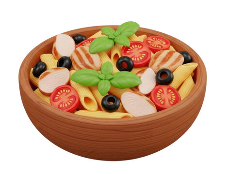 3d pasta salad bowl transparent background cutout png