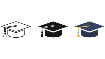 Graduation cap icons set for education and academic
