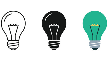 Three light bulbs in different colors and designs