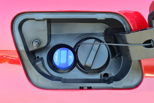 Plastic AdBlue tank cover on a passenger car