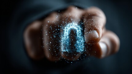 Dynamic digital padlock forming from glowing particles, symbolizing secure data and cybersecurity innovation
